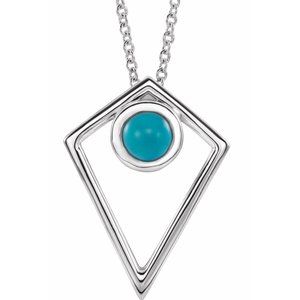 Sterling Silver Natural Turquoise Cabochon Pyramid 24″ Necklace