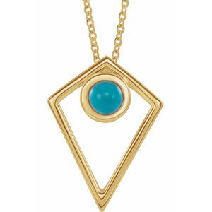 14K Yellow Natural Turquoise Cabochon Pyramid 24″ Necklace