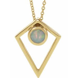 14K Yellow Natural White Opal Cabochon Pyramid 16-18″ Necklace