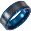 Tungsten 8 mm Blue Enameled Band with Black Carbon Fiber Inlay Size 9.5