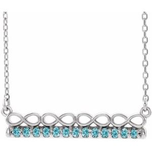 Platinum Natural Blue Zircon Infinity-Inspired Bar 16″ Necklace