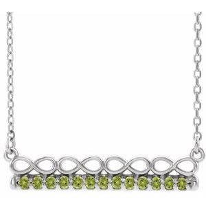 Platinum Natural Peridot Infinity-Inspired Bar 16″ Necklace