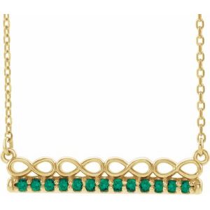 14K Yellow Natural Emerald Infinity-Inspired Bar 18″ Necklace