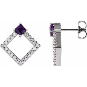 Natural Amethyst And 1/3 Ctw Natural Diamond Earrings