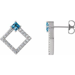 Natural Aquamarine And 1/3 Ctw Natural Diamond Earrings