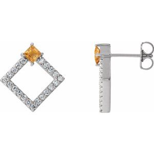 Natural Citrine And 1/3 Ctw Natural Diamond Earrings