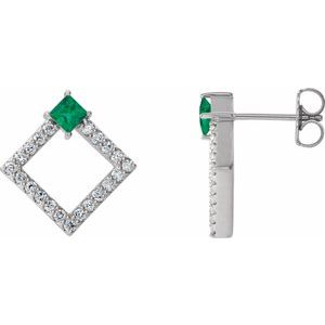 Natural Emerald And 1/3 Ctw Natural Diamond Earrings