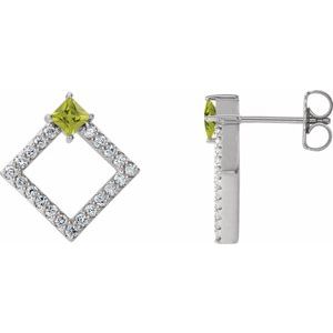 Natural Peridot And 1/3 Ctw Natural Diamond Earrings