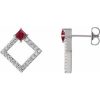 Natural Ruby And 1/3 Ctw Natural Diamond Earrings