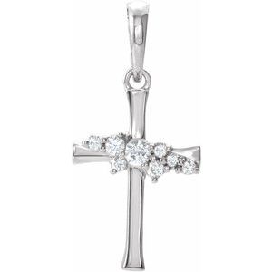 14K White .06 CTW Natural Diamond Cluster Cross Pendant