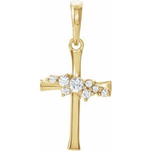 14K Yellow .06 CTW Natural Diamond Cluster Cross Pendant