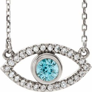 Sterling Silver Natural Zircon & Natural White Sapphire Evil Eye 18″ Necklace