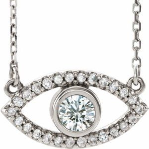 Sterling Silver Natural White Sapphire Evil Eye 18″ Necklace