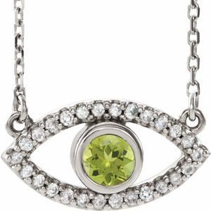 Sterling Silver Natural Peridot & Natural White Sapphire Evil Eye 18″ Necklace