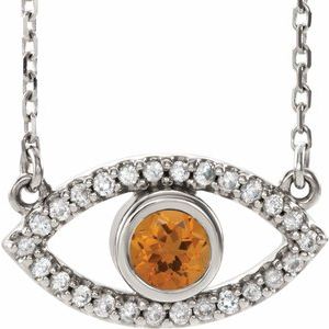 Sterling Silver Natural Citrine & Natural White Sapphire Evil Eye 18″ Necklace