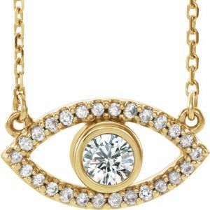 14K Yellow Natural White Sapphire Evil Eye 16″ Necklace