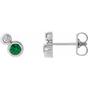 Natural Emerald And .03 Ctw Natural Diamond Earrings