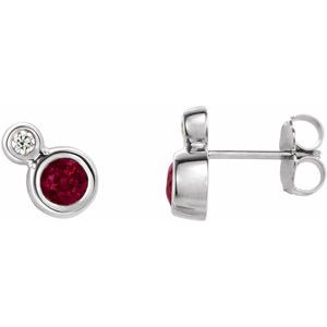 Natural Ruby And 1/8 Ctw Natural Diamond Earrings