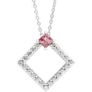 Sterling Silver Natural Pink Tourmaline & 3/8 CTW Natural Diamond 16-18″ Necklace