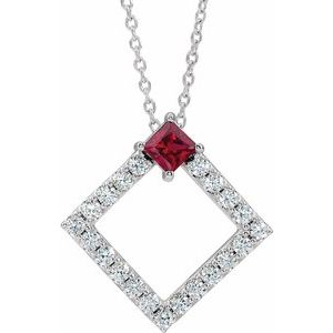 Natural Ruby And 3/8 Ctw Natural Diamond Necklace