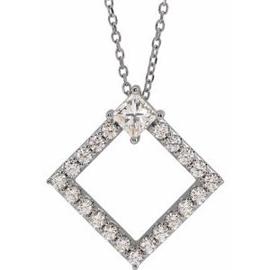 14K Rose Natural White Sapphire & 3/8 CTW Natural Diamond 16-18″ Necklace