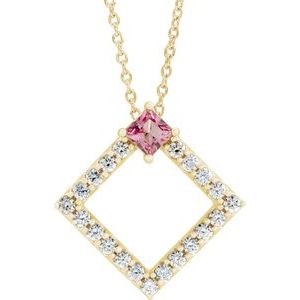 Natural Pink Tourmaline And 3/8 Ctw Natural Diamond Necklace