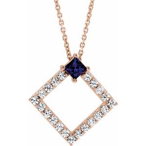 14K Rose Natural Blue Sapphire & 3/8 CTW Natural Diamond 16-18″ Necklace