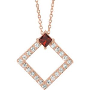 Natural Mozambique Garnet And 3/8 Ctw Natural Diamond Necklace