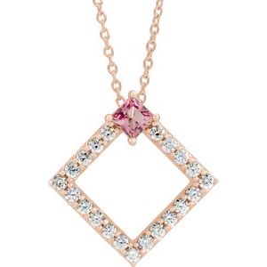 Natural Pink Tourmaline And 3/8 Ctw Natural Diamond Necklace