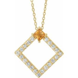 Natural Citrine And 3/8 Ctw Natural Diamond Necklace