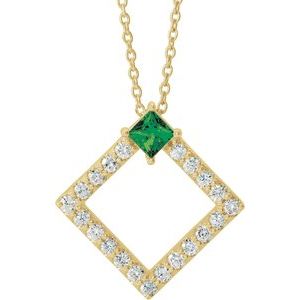 Natural Emerald And 3/8 Ctw Natural Diamond Necklace