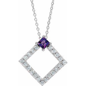 Natural Amethyst And 3/8 Ctw Natural Diamond Necklace