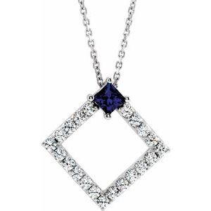 Natural Blue Sapphire And 3/8 Ctw Natural Diamond Necklace