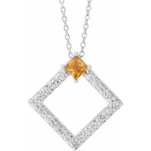 Natural Citrine And 3/8 Ctw Natural Diamond Necklace