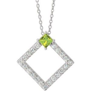 Natural Peridot And 3/8 Ctw Natural Diamond Necklace