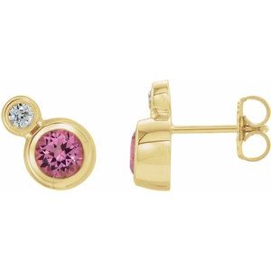 Natural Pink Tourmaline And .03 Ctw Natural Diamond Earrings