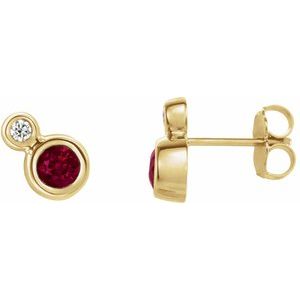 Lab-Grown Ruby And .03 Ctw Natural Diamond Earrings