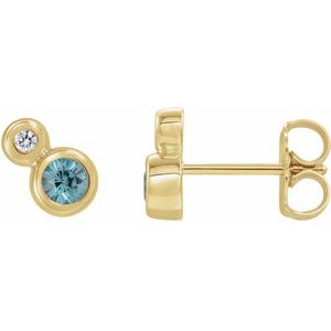 Natural Blue Zircon And .03 Ctw Natural Diamond Earrings