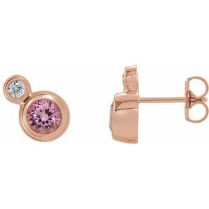 Natural Pink Tourmaline And .03 Ctw Natural Diamond Earrings