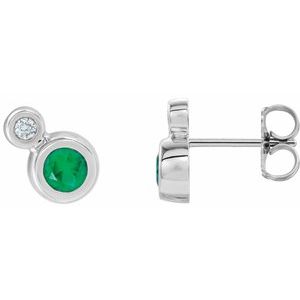 Natural Emerald And .06 Ctw Natural Diamond Earrings