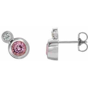 Natural Pink Tourmaline And 1/8 Ctw Natural Diamond Earrings