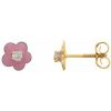 14K Yellow 2 mm Imitation White Cubic Zirconia & Pink Enamel Flower Youth Earrings