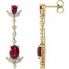 14K Yellow Natural Ruby & 3/4 CTW Natural Diamond Dangle Earrings