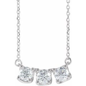 Platinum 1 CTW Natural Diamond Three-Stone Curved Bar 18″ Necklace