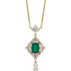 Natural Emerald And 1 1/4 Ctw Natural Diamond Necklace