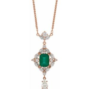 Natural Emerald And 1 1/4 Ctw Natural Diamond Necklace