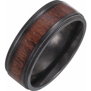 Beveled-Edge Comfort-Fit Band With Teak Wood Inlay