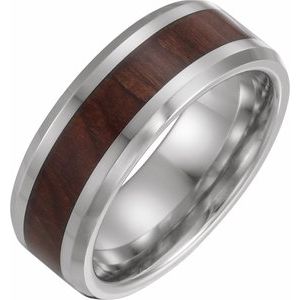 Beveled-Edge Comfort-Fit Band With Manmade Wood Inlay