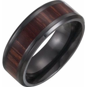 Beveled-Edge Comfort-Fit Band With Ash Wood Inlay