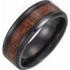 Black Titanium 8 mm Beveled-Edge Comfort-Fit Band with Hawaiian Koa Wood Inlay Size 10